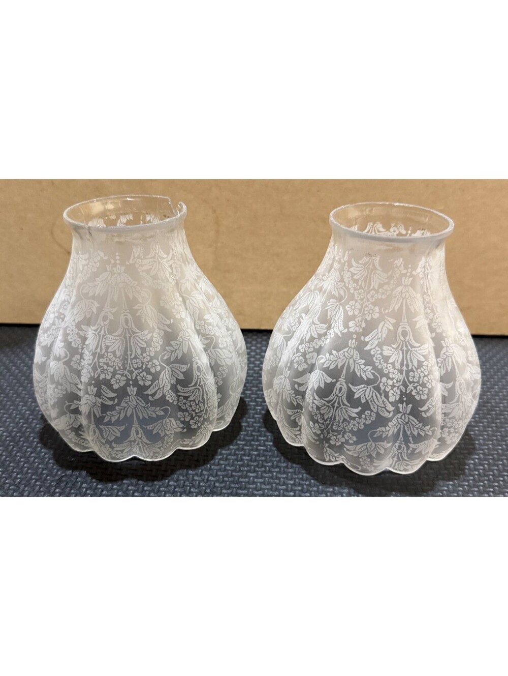 Vintage Glass Fixture Shades Bell Shape Art Nouveau Chandelier Light Shades Pair